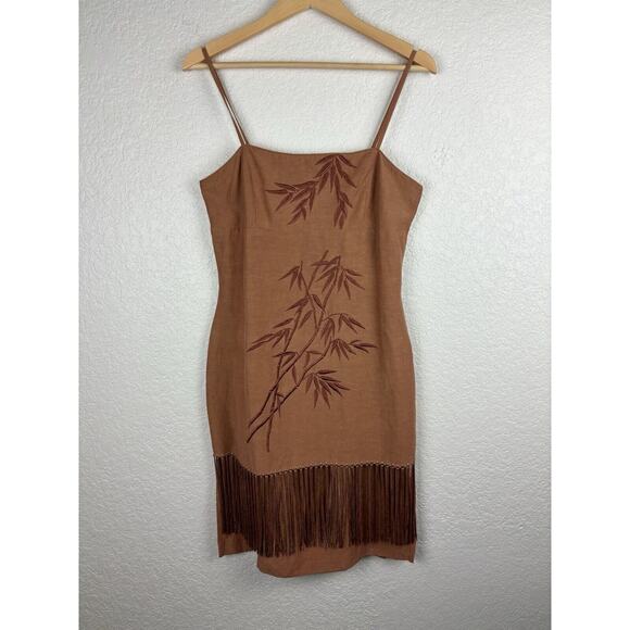 Sue Wong Dresses & Skirts - Sue Wong Vintage Silk Linen Fringe Dress Size 6 Embroidered Bamboo Terracotta
